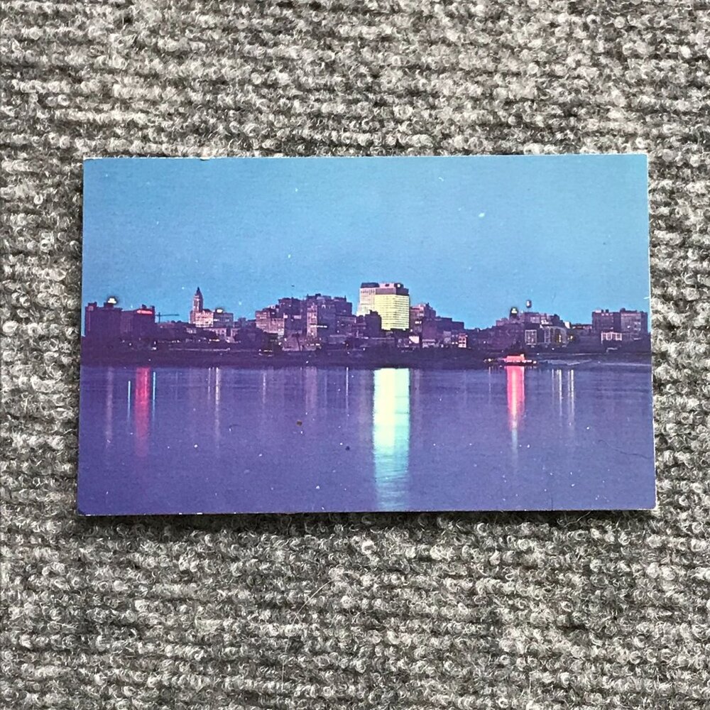 VTG Memphis TN Postcard First National Bank Overlooking Mississippi River Dusk